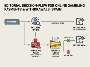 Diagrama de decisiones para depósitos, retiradas, cuentas limitadas y cargos no reconocidos