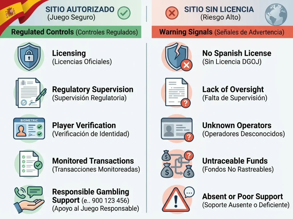 Mapa comparativo de controles oficiales, dinero, datos y protección del jugador