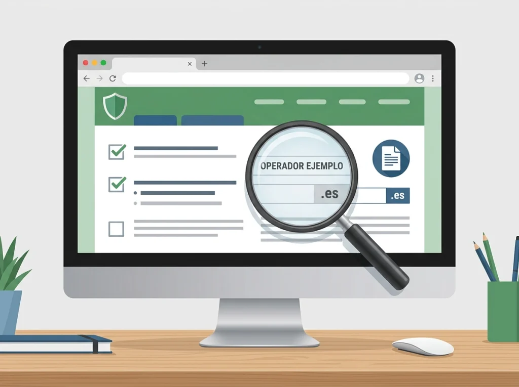 Checklist visual de operador, dominio y fuente oficial para comprobar una web de casino online en España