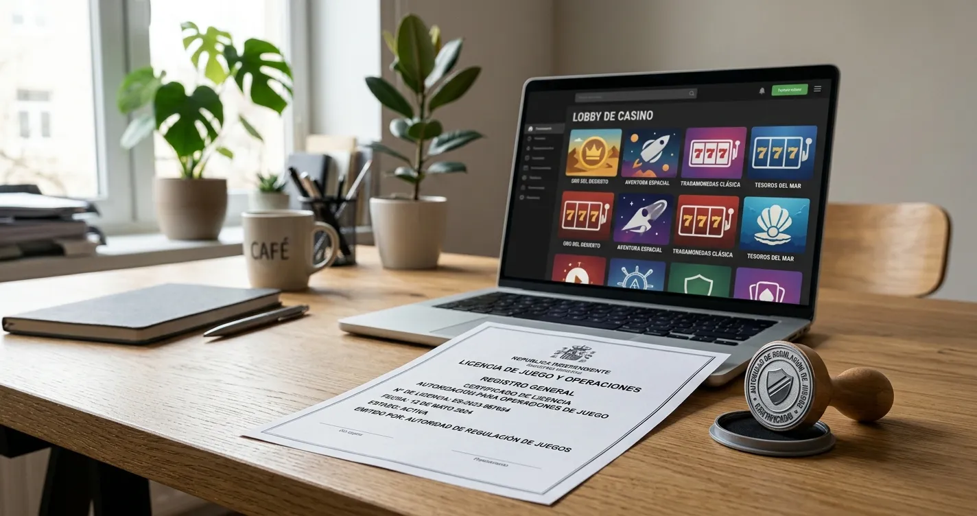 Mejores casinos sin licencia en España 2026: documento de licencia internacional junto a portátil